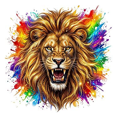 Golden Lion Head Rainbow Art