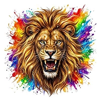 Golden Lion Head with Rainbow Explosion Golden Lion Head with Rainbow Explosion